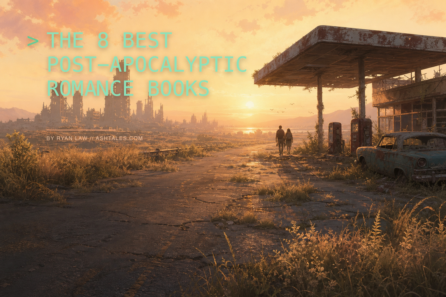 Negative-space headline option for the post-apocalyptic romance guide
